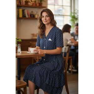 Vtg 80s Carriage Court Polka Dot Drop Waist Dress M Ruffle Hem Sears Rockabilly